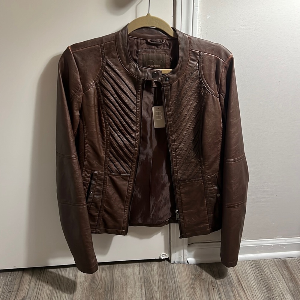 NWT size small brown leather jacket